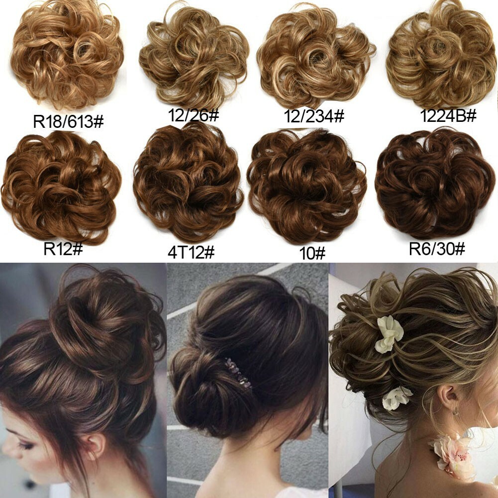 Curly Messy Rose Bun Hair Piece Updo Scrunchie Ponytail Natural As Human Hair