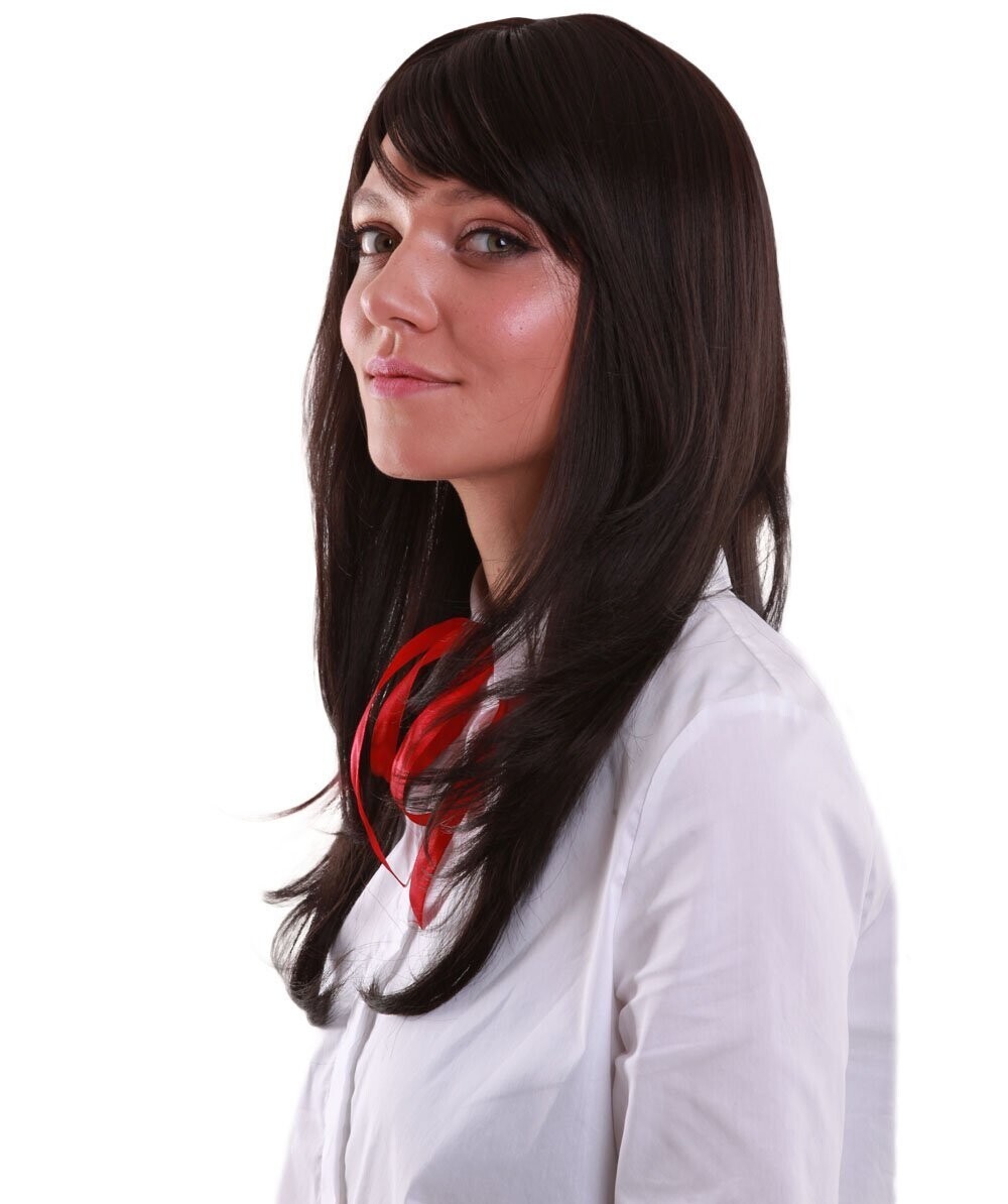 Adult Women’s Anime-themed Dark Brown Wig with Bangs, Breathable Capless Cap,