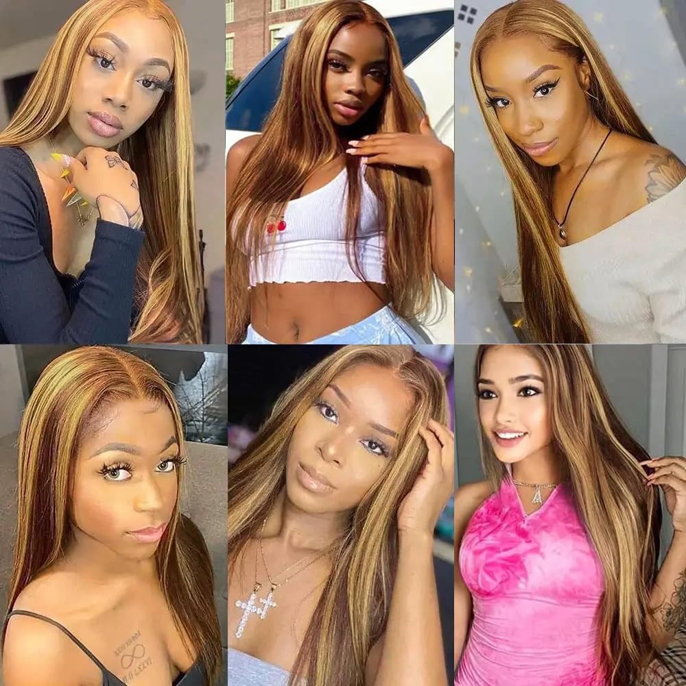 Dokksiiia Ombre Straight Bundles Human Hair P4/27 Dark Brown And Honey Blonde