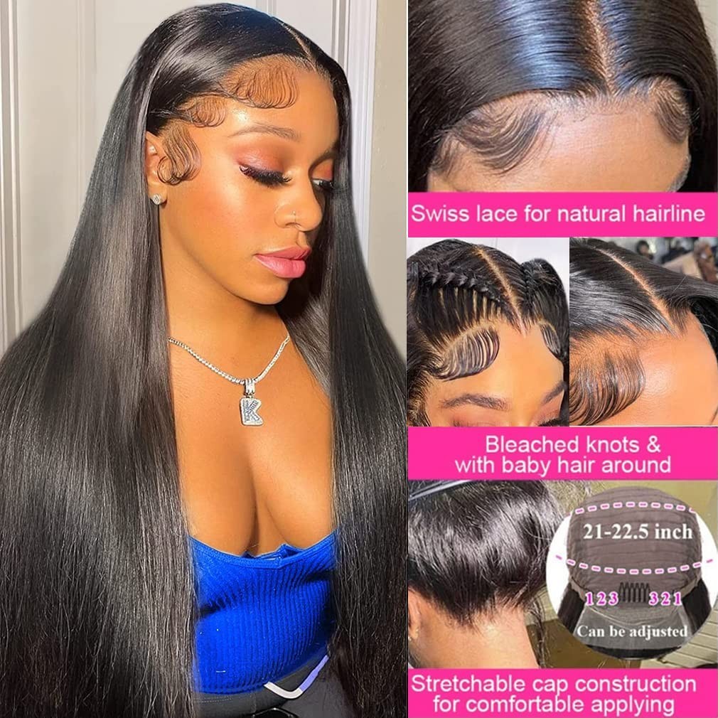 Human Hair Lace Front Wigs 28 Inch Straight HD Transparent 13×6 Glueless