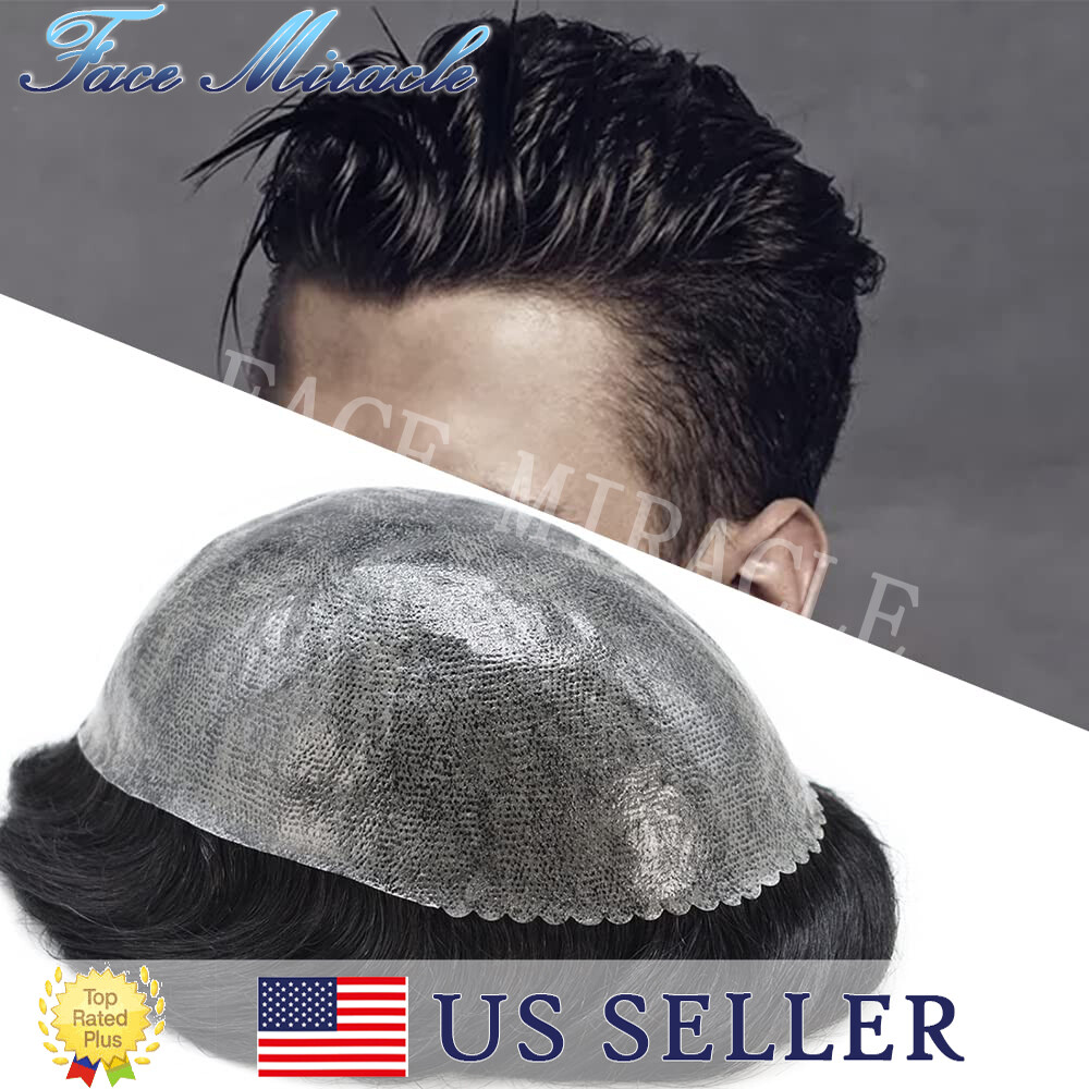 Full PU Mens Toupee for Men Human Hair Replacement System Skin Poly Hair Piece