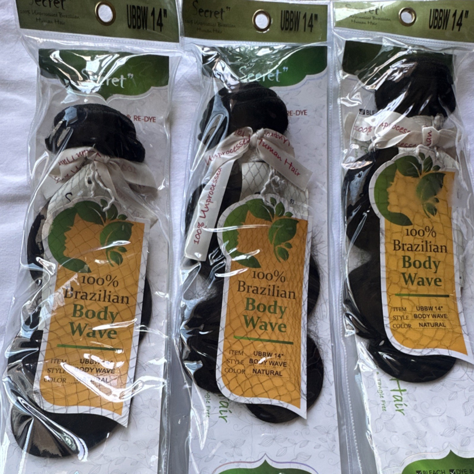 Secret 100% Brazilian Remy Human Hair Body Wave Weft Extensions 14″ Natural 3 pk