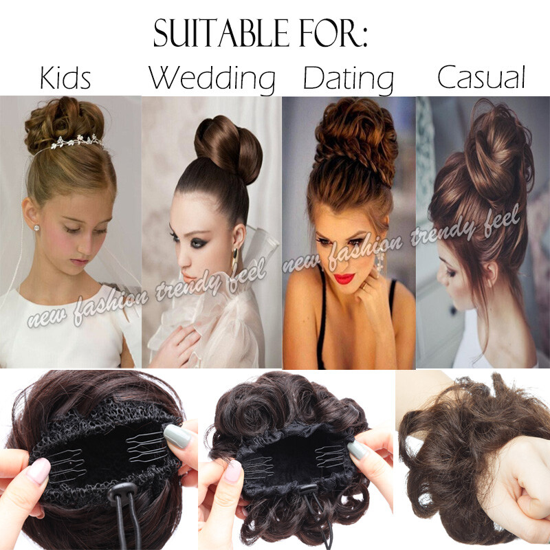 100 Russian Human Hair Messy Bun Chignon Scrunchie Hairpiece Extension Any Color
