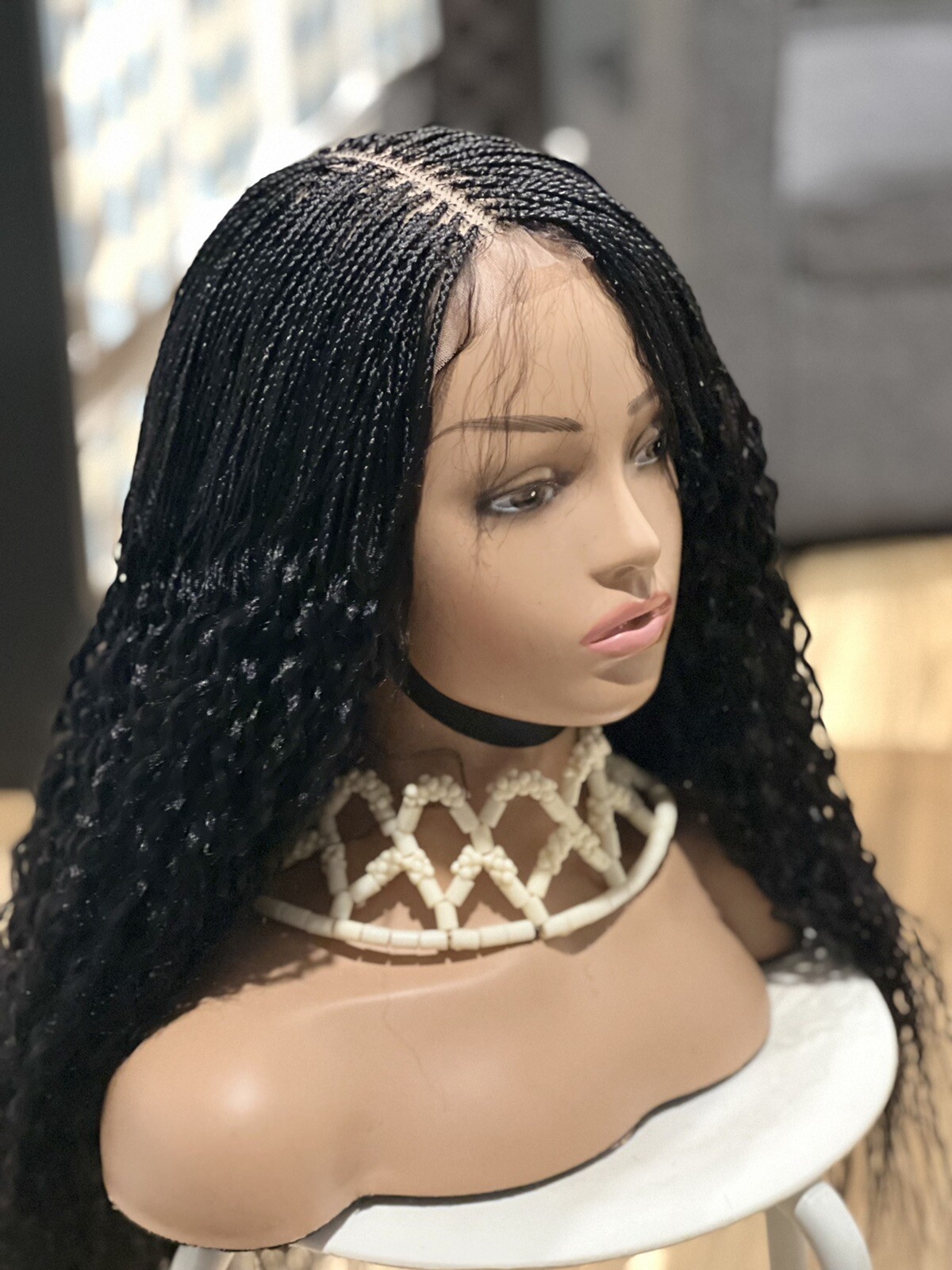Braided Water Wave Wig. Made on a full lace wig.length is 24inches Long.black.