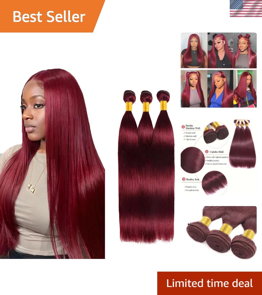 Versatile 99J Dark Burgundy Straight Hair Bundles – Perfect for Weaving or Wigs