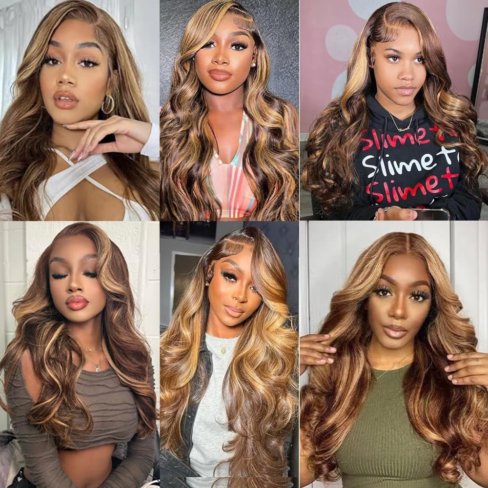 Brown Highlight Blonde Human Hair Bundles 18 20 22 Inch Body Wave 3 Bundles
