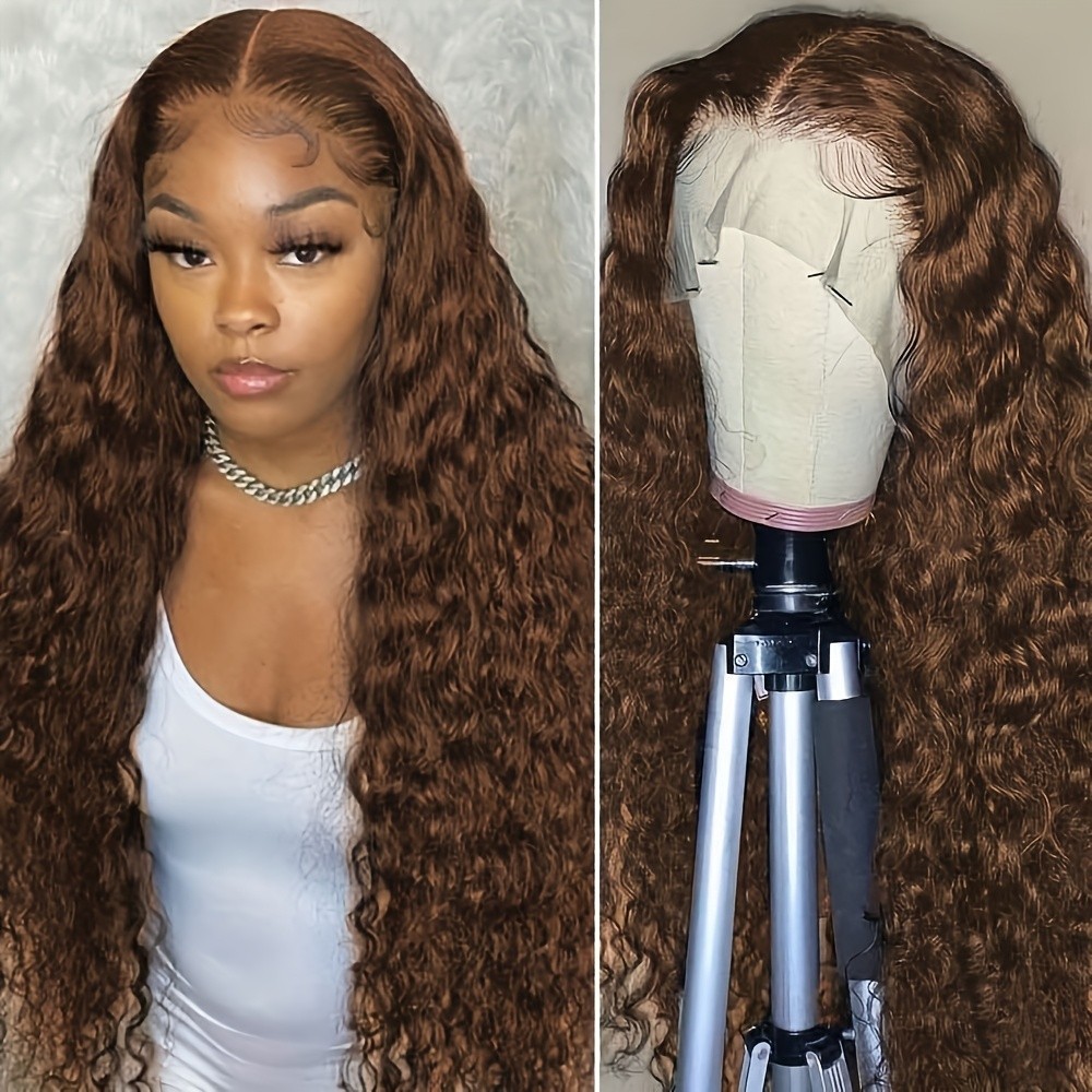 #4 Dark Brown Hair Long Loose Curly Lace Front Wigs Soft As Human Hair Natural