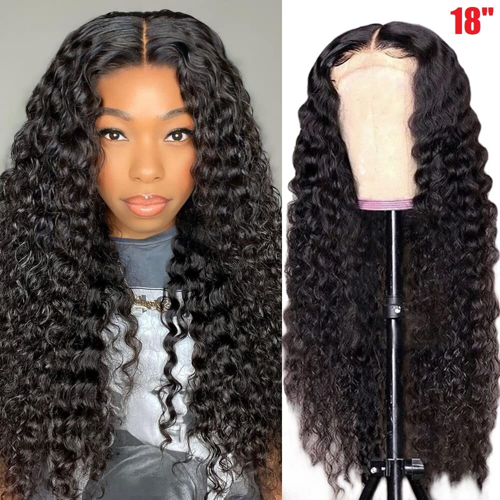 Human Hair Lace Front Wig Womens Brazilian Human Long Curly Wavy Hair Wigs 18″