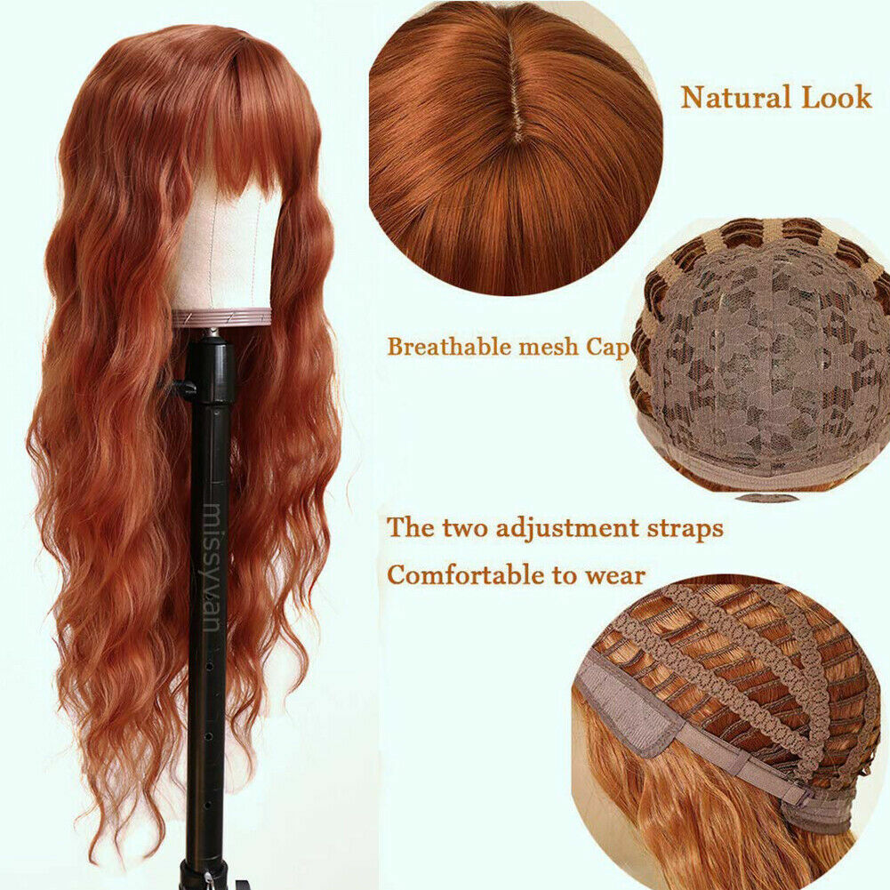 Orange Synthetic Hair Wigs Heat Resistant Natural No Lace Wig Full Bangs Cosplay