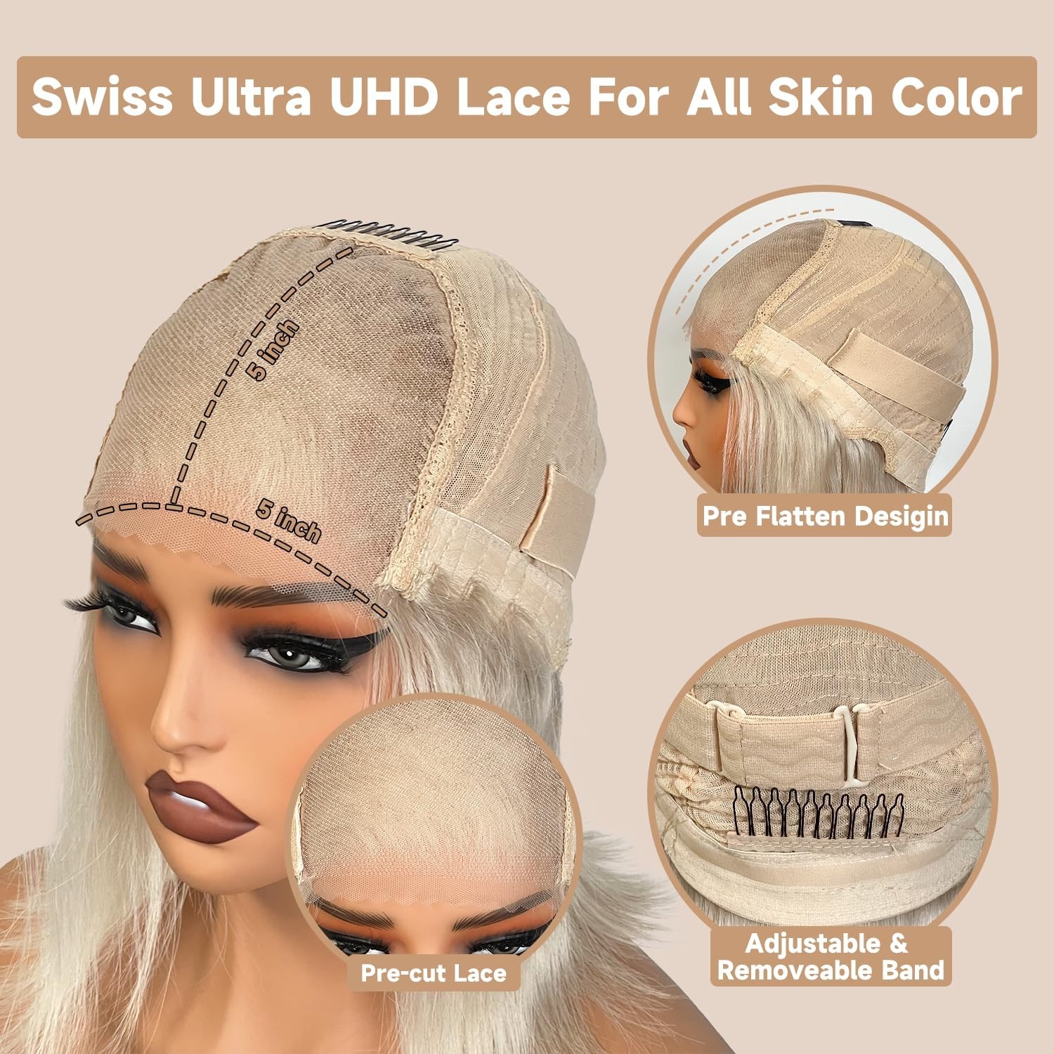 100 % HUMAN HAIR BODY WAVE LACE FRONT WIGS PLATIUM 22′