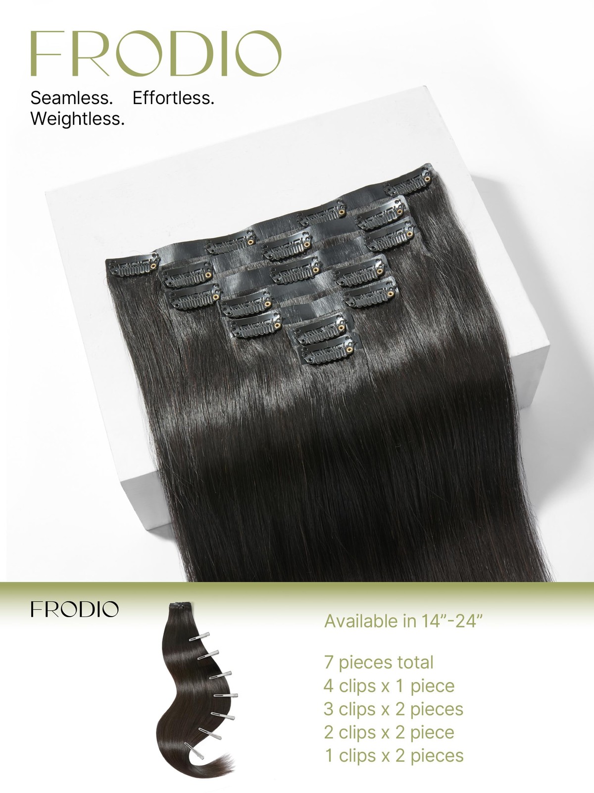 Frodio Clip Ins Hair Extensions Black Remy Real Human Hair Pu Seamless Silk
