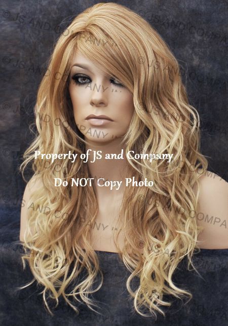 Human Hair Blend Full Wig Heat Ok Long wavy Blonde mix WBGA T27-613