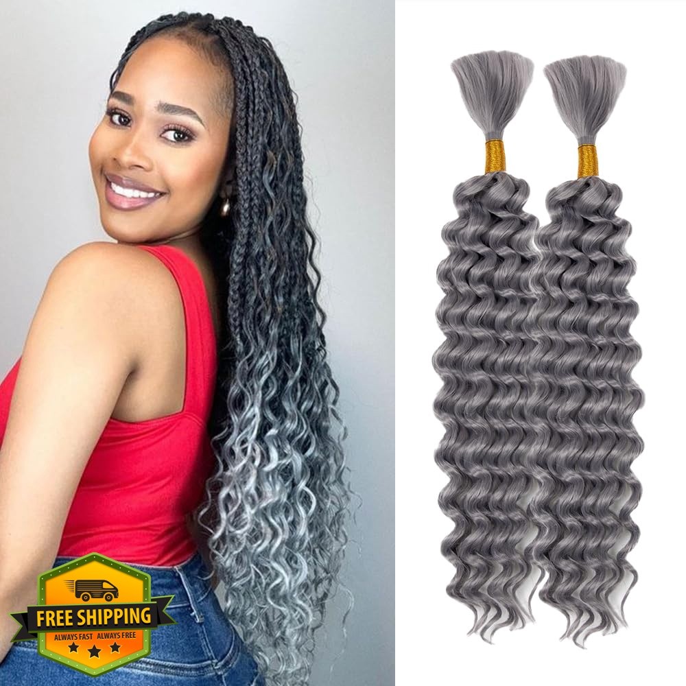 MOCCWOM Deep Wave Bulk Hair Grey 20 Inch 2 Bundles