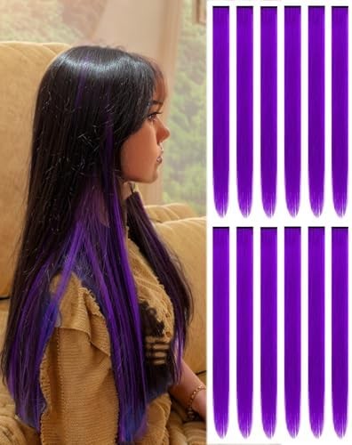 22 Inch Colored Hair extension 12 Pcs Purple Clip in Hair Extension for Women Sy
