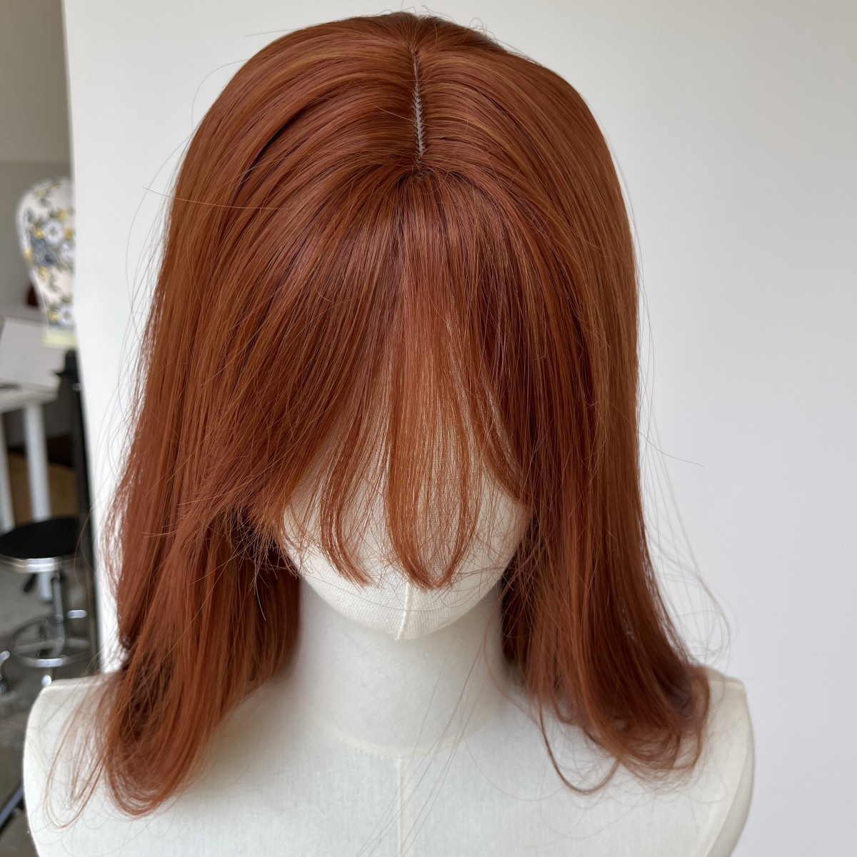 Copper Red Cosplay Party Wigs With Bangs Long Straight Synthetic Hair