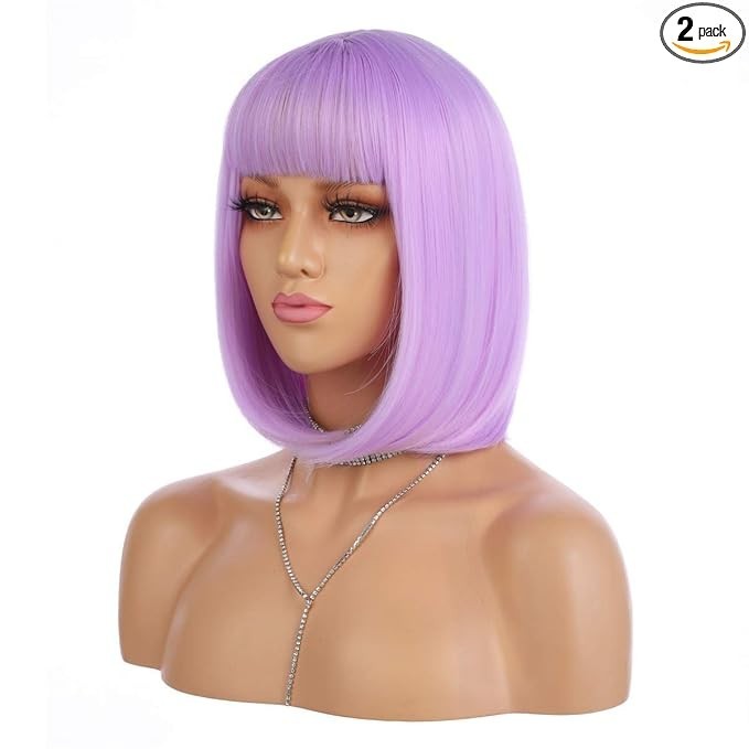 12″ Lavender Purple Straight Bob Wig for Women Cosplay Party 160E191103
