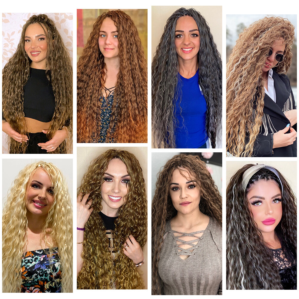 32″ Long Deep Wave Crochet Hair Curly Water Wave Boho Braiding Hair Extensions