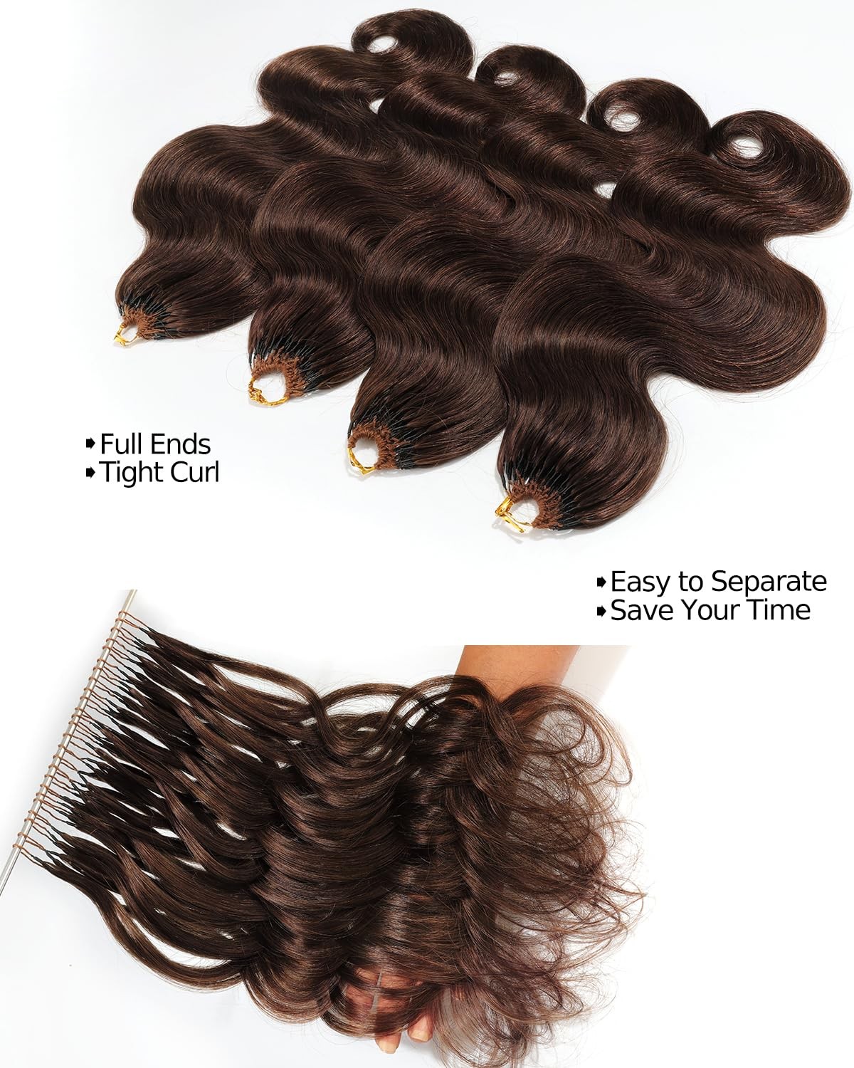 BEEOS Body Wave Crochet Human Hair 160g, Pre-Separated Miracle Knots Feather Cro