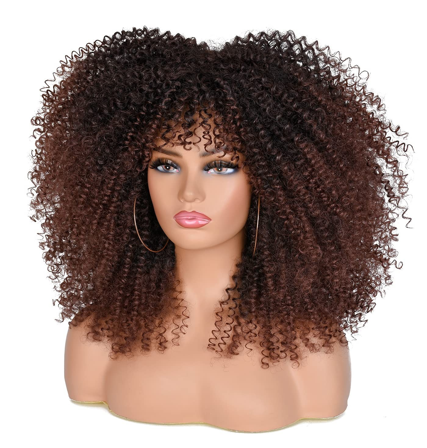 Heat-Resistant Afro Curly Wig with Bangs for Black Women – 16 Inch Full Coverage