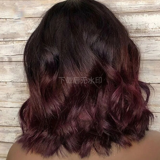 Full Machine Made Ombre 99J Human Hair Bob Wig with Bangs Burgundy Red Wavy Wig