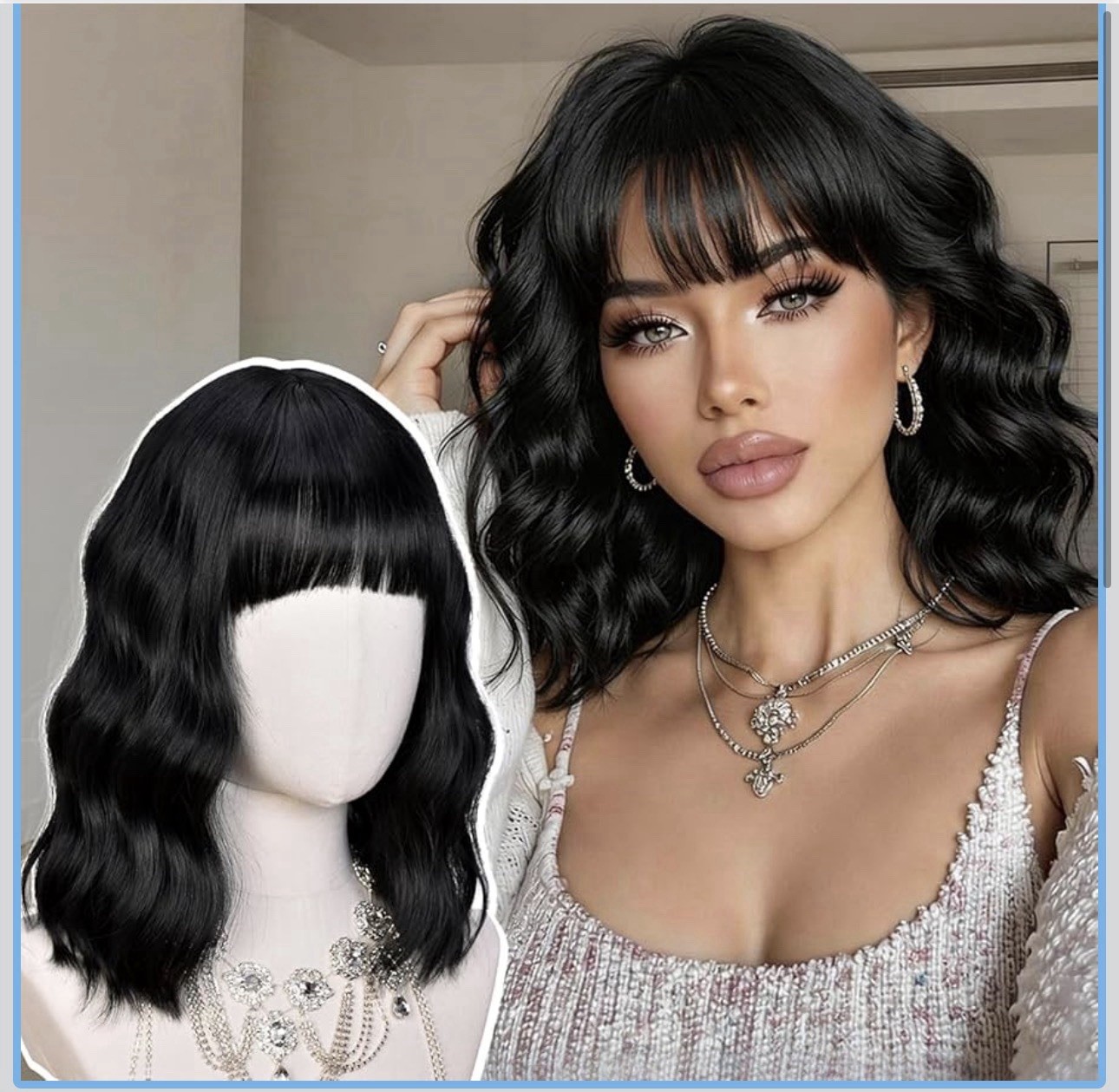 Short Wavy Bob Wigs for Woman Natural Synthetic Hair Wigs with Bangs Cosplay ✅