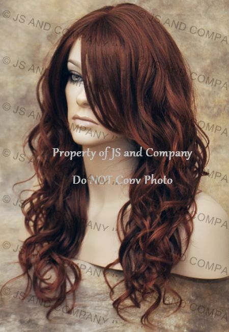Heat OK Human Hair Blend Wig Curly Long Wavy Auburn Red Mix wd 33-130