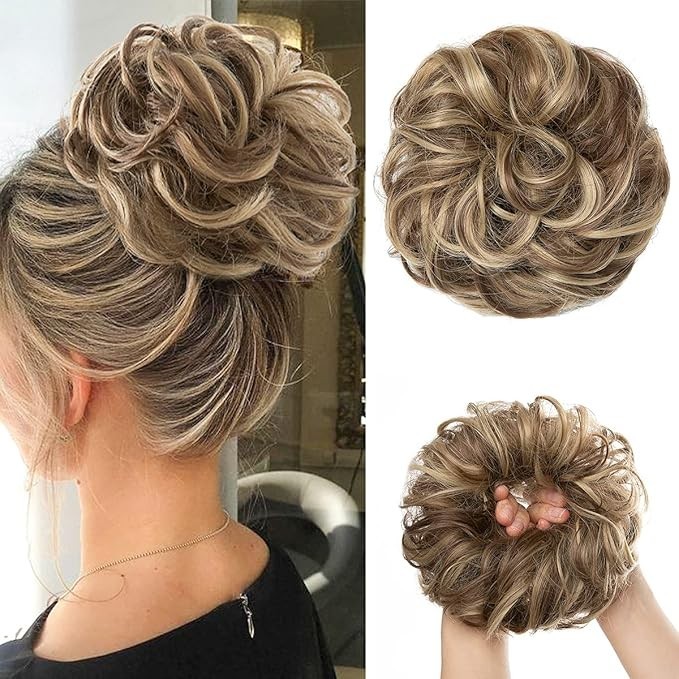 Messy Bun Hair Piece Wavy Curly Scrunchies Synthetic Chignon Ponytail Hair