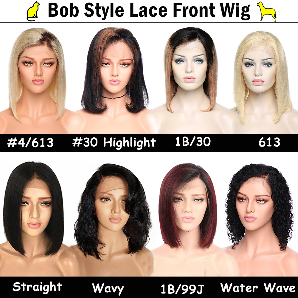 Short Bob Wavy Lace Front Wig Indian Virgin Human Hair Wigs Natural Hairline P9G