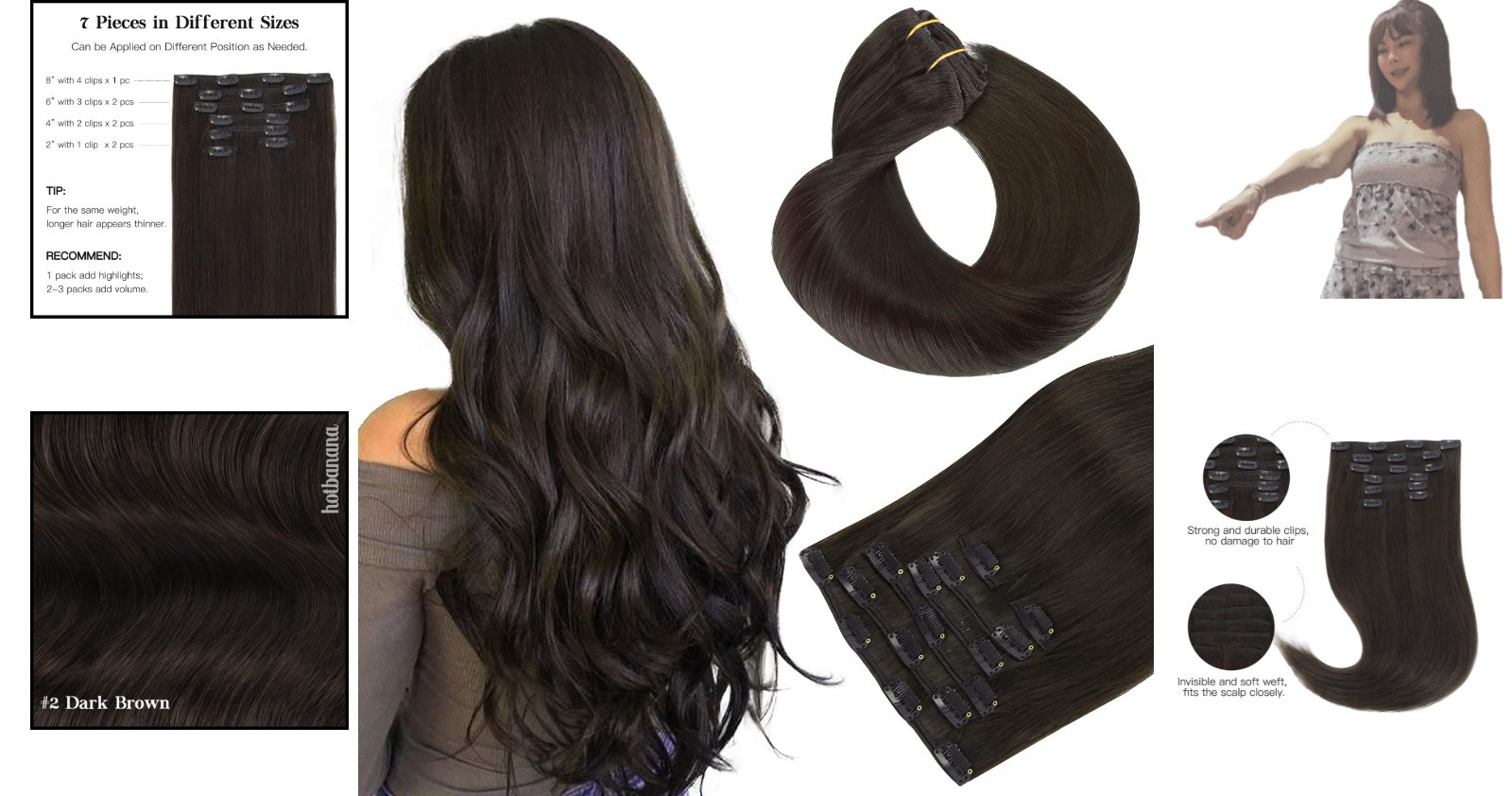 Effortless Volume with Dark Brown 18 Inch Clip In Hair Extensions, 120g Set