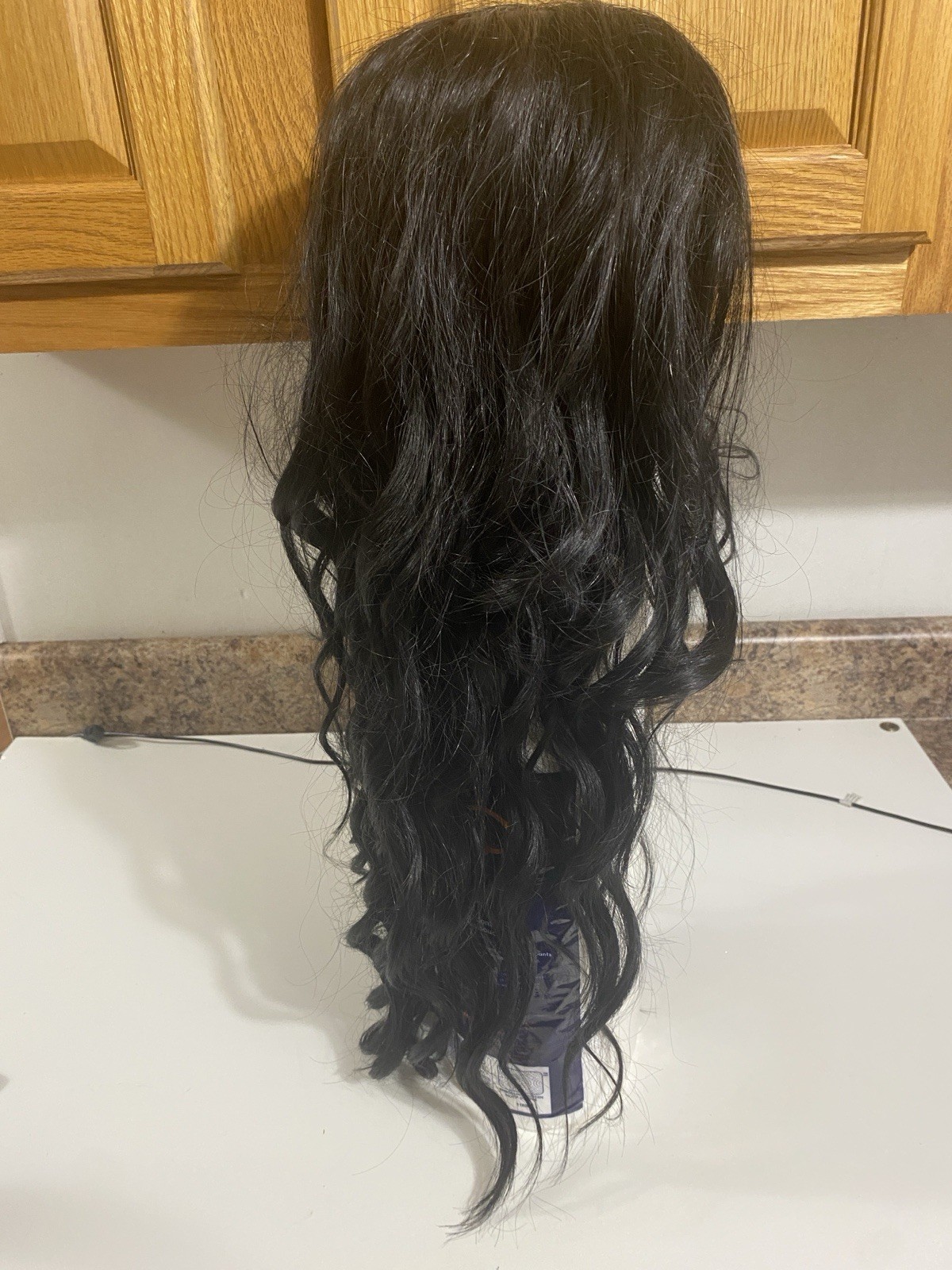Stamped Glorious Long Black Wavy Wig, 25 Inch Beautiful