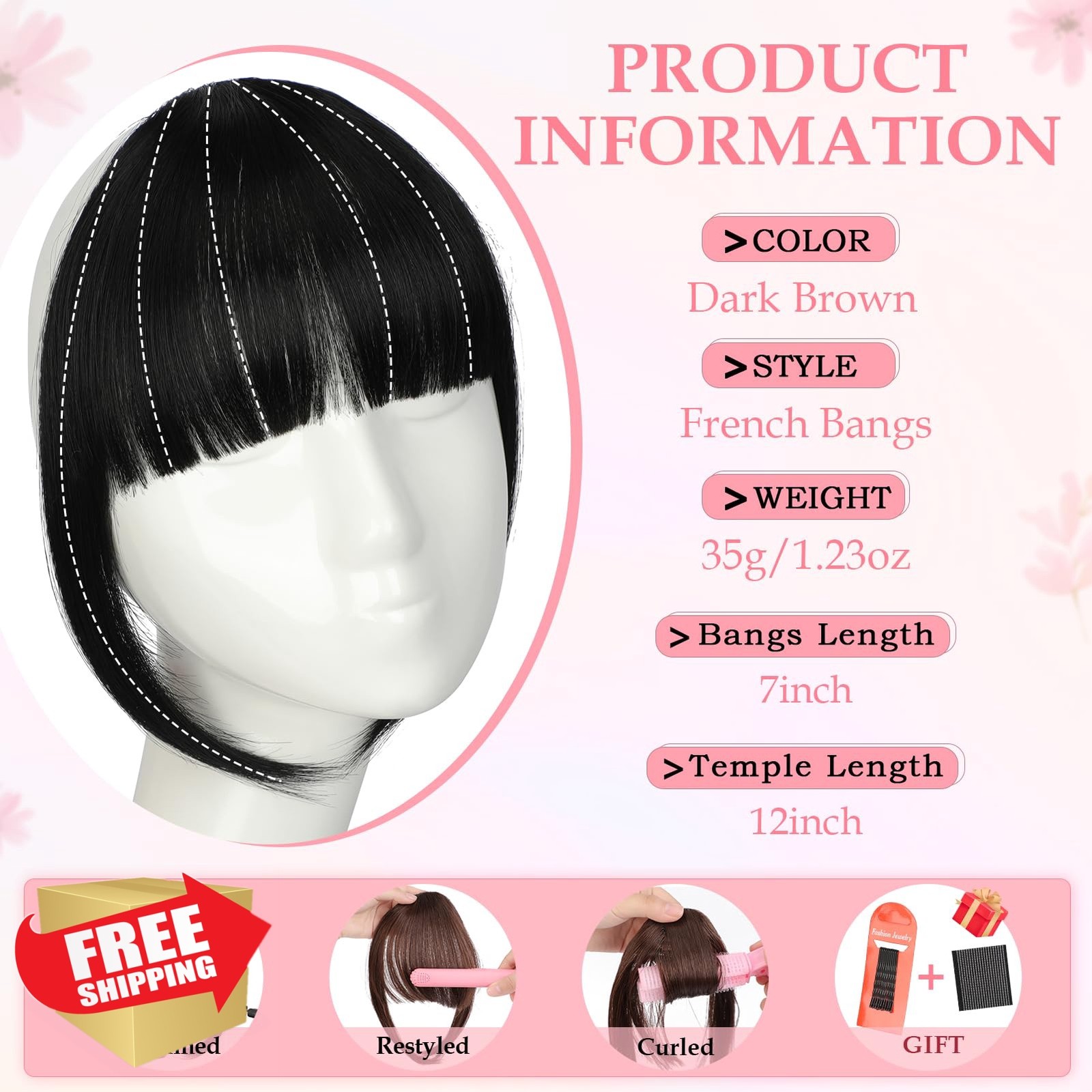 Fanguilar Dark Black French Clip in Bangs Fringe Temples