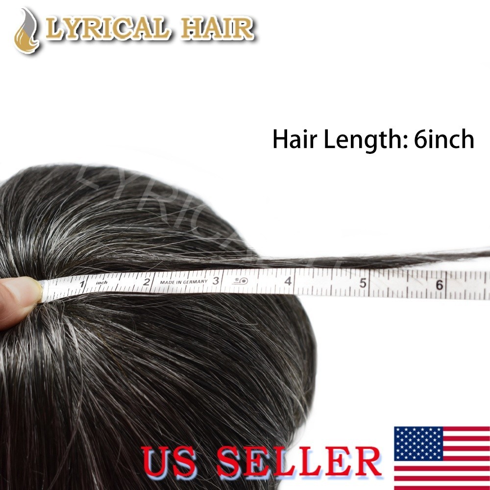 US Mens Toupee French Lace PU Skin Base Hairpiece Human Hair Replacement System