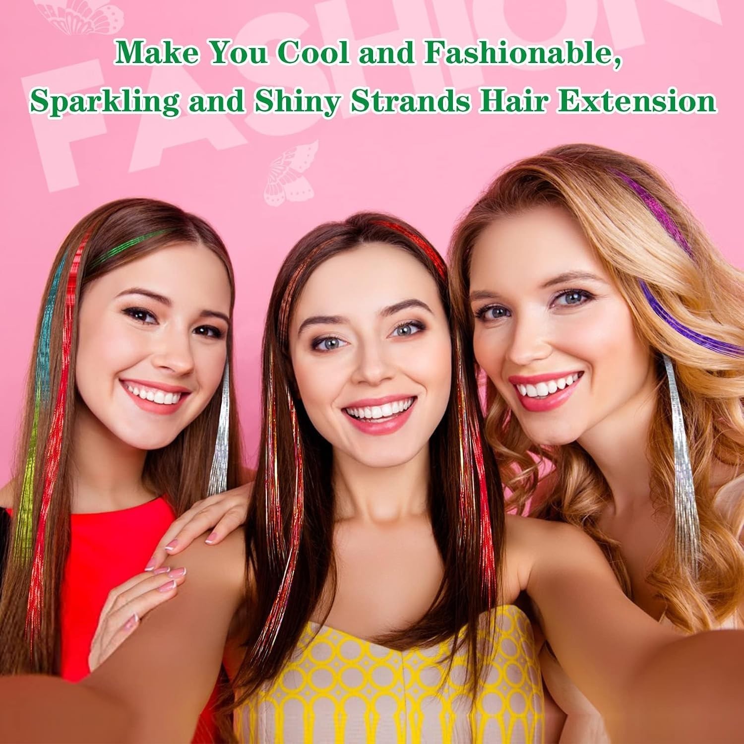 Tinsel Hair Extension, 47 Inch Glitter Rainbow Strands with Tool | 2400 Stran…