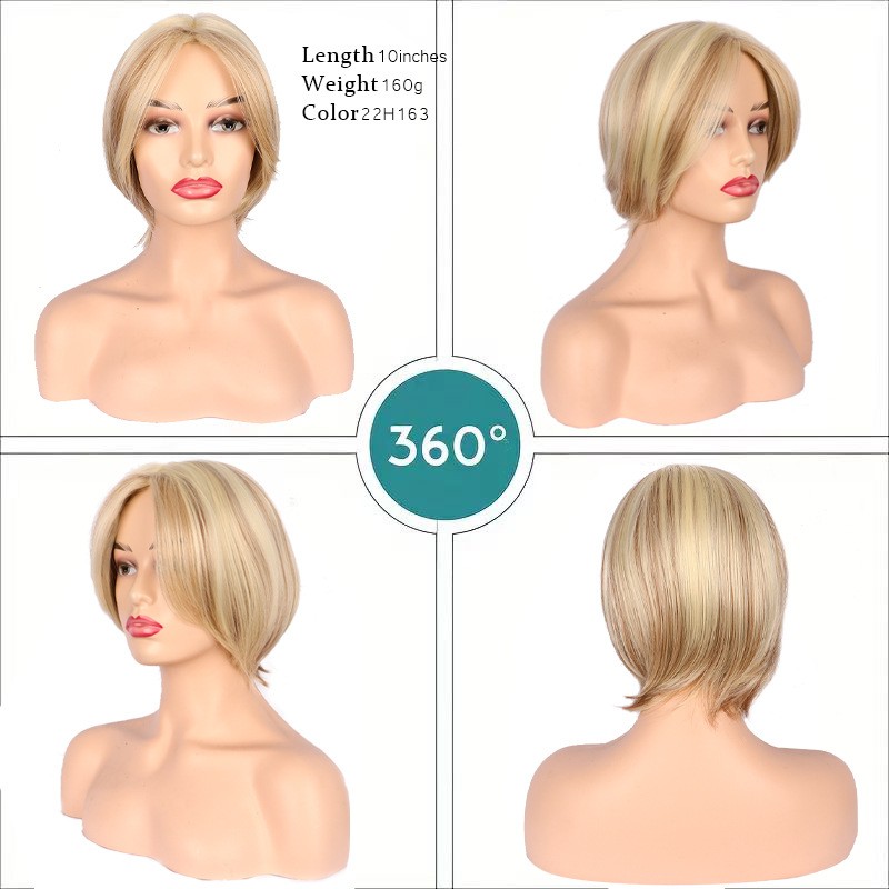 Light Blonde Short Straight Fluffy Synthetic Full Wig for Women Natural Daily