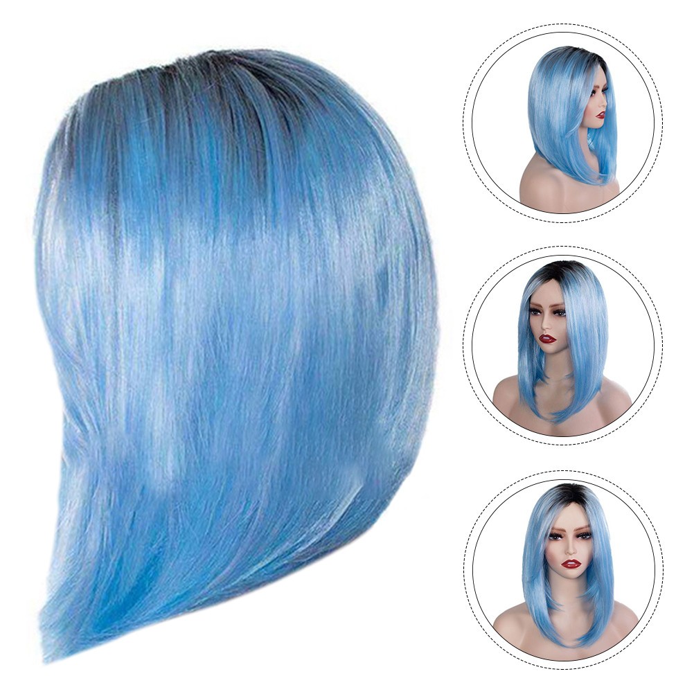 1Pc High Temperature Wire Wig For Cosplay Blue Short Straight Fashion Wig
