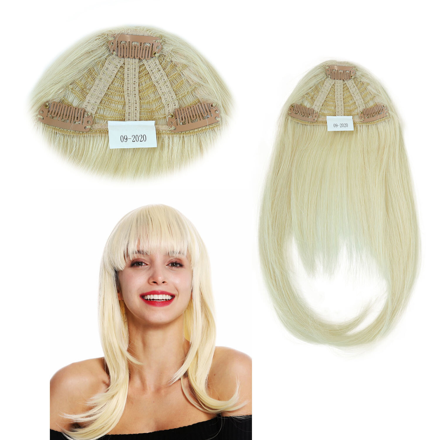 Women Fringe Blonde Hair Piece Natural Hairline Human Hair System Black Pieces