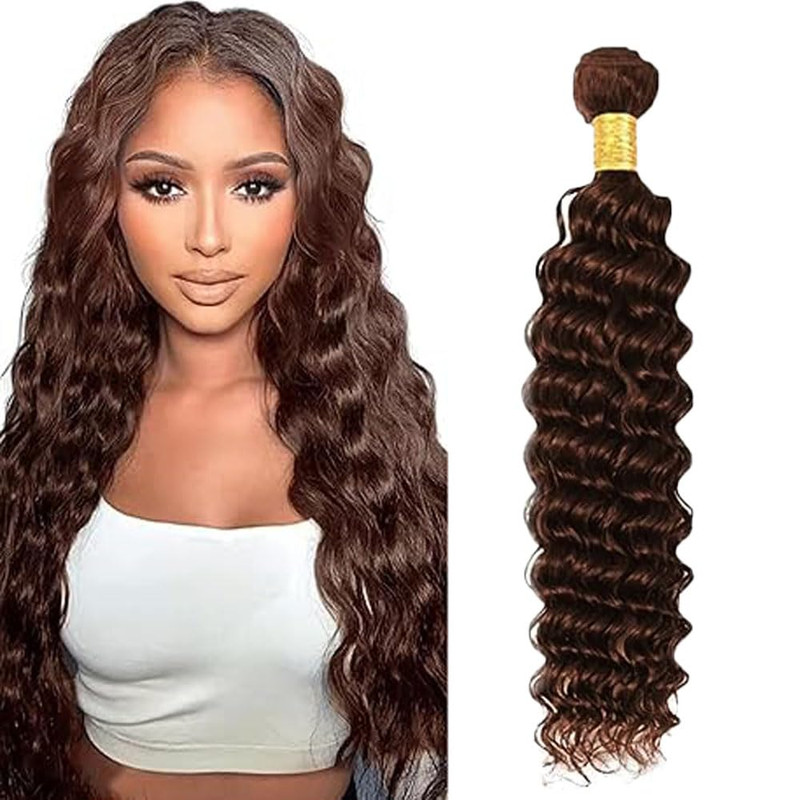 Bafamiya Deep Wave Human Hair Bundles Chocolate Brown 1 Bundle Dark Brown 16