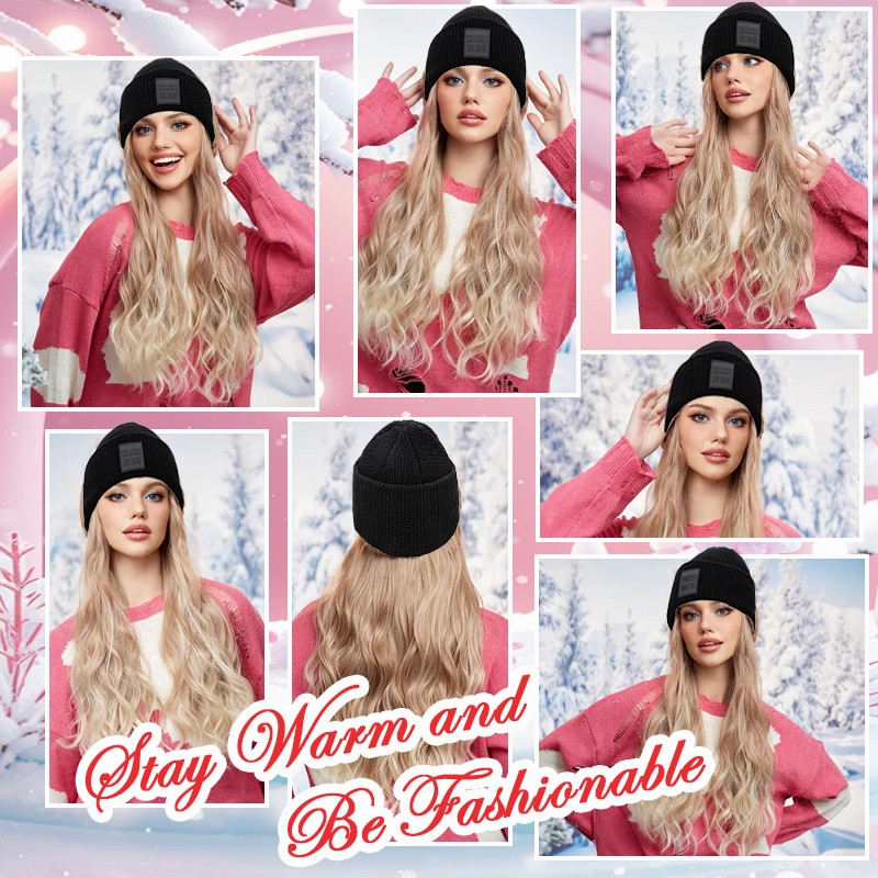 8 In Hat Wig With Hair Attached For Women Black White Brown Baseball Beanie Cap
