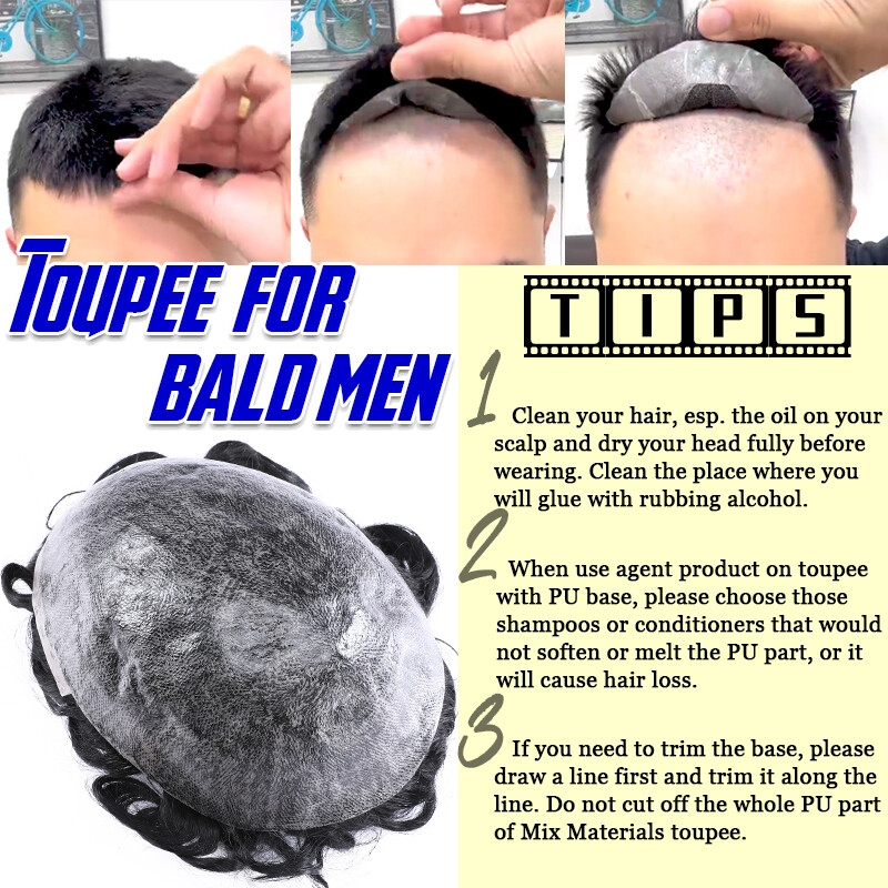 Fine Mono Durable Toupee Men Human Hair Hairpiece Replacement System Hand Tied
