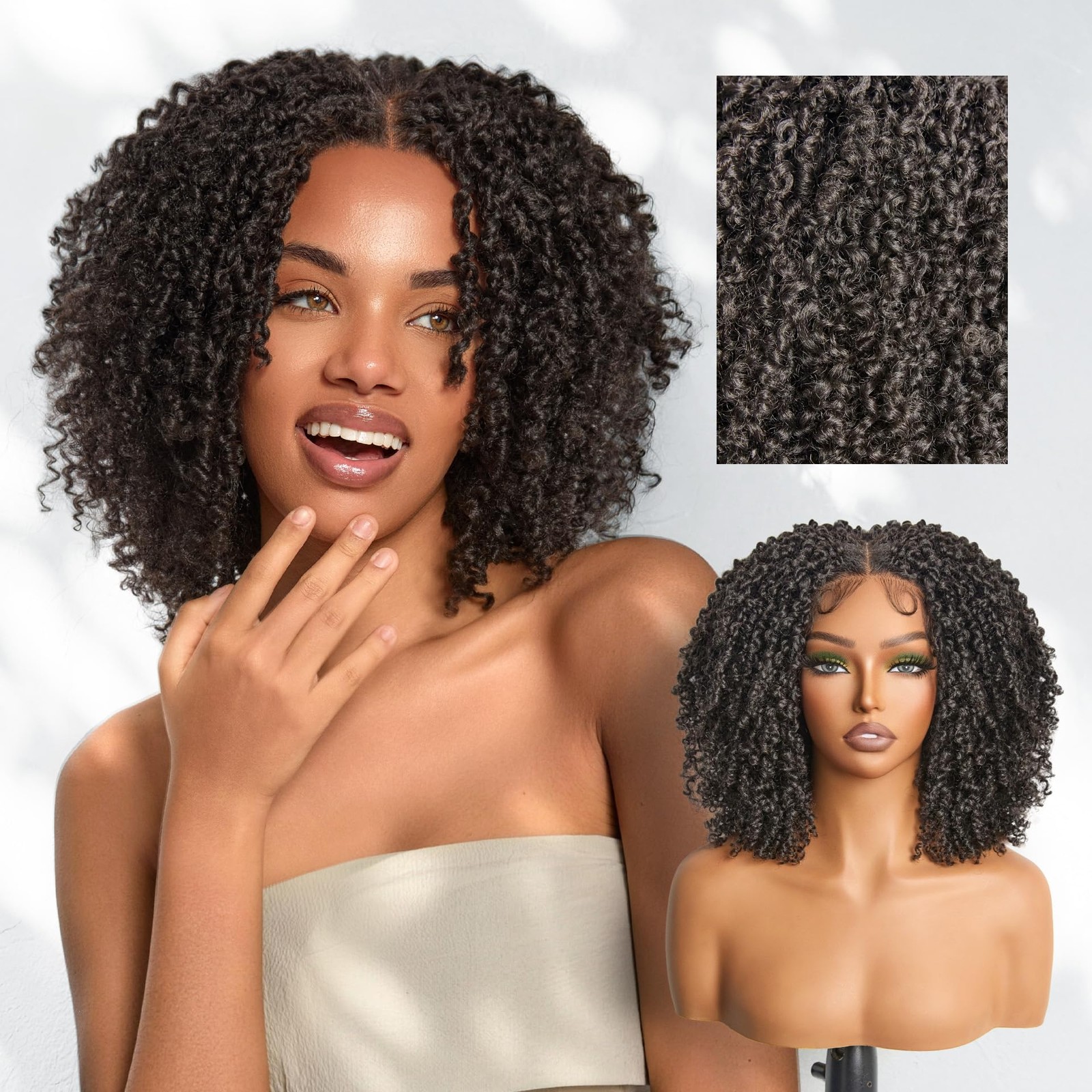 Curly Wig 11×4 Lace Frontal 12” Micro Twist 200% Density – Natural Black Ready