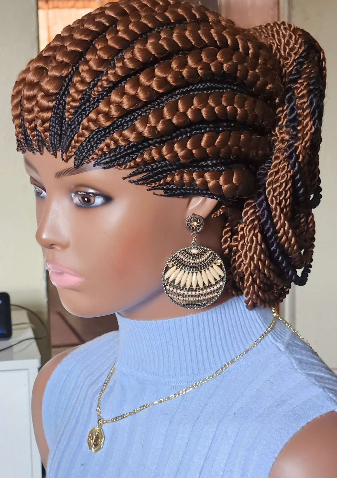 handmade braided cornrows wig pony Elephant Dark brown/1B