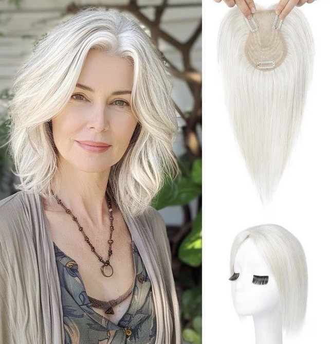 Flufymooz 100% Real Human Hair Toppers For Women, 10”Clip In 4.5” X 3”