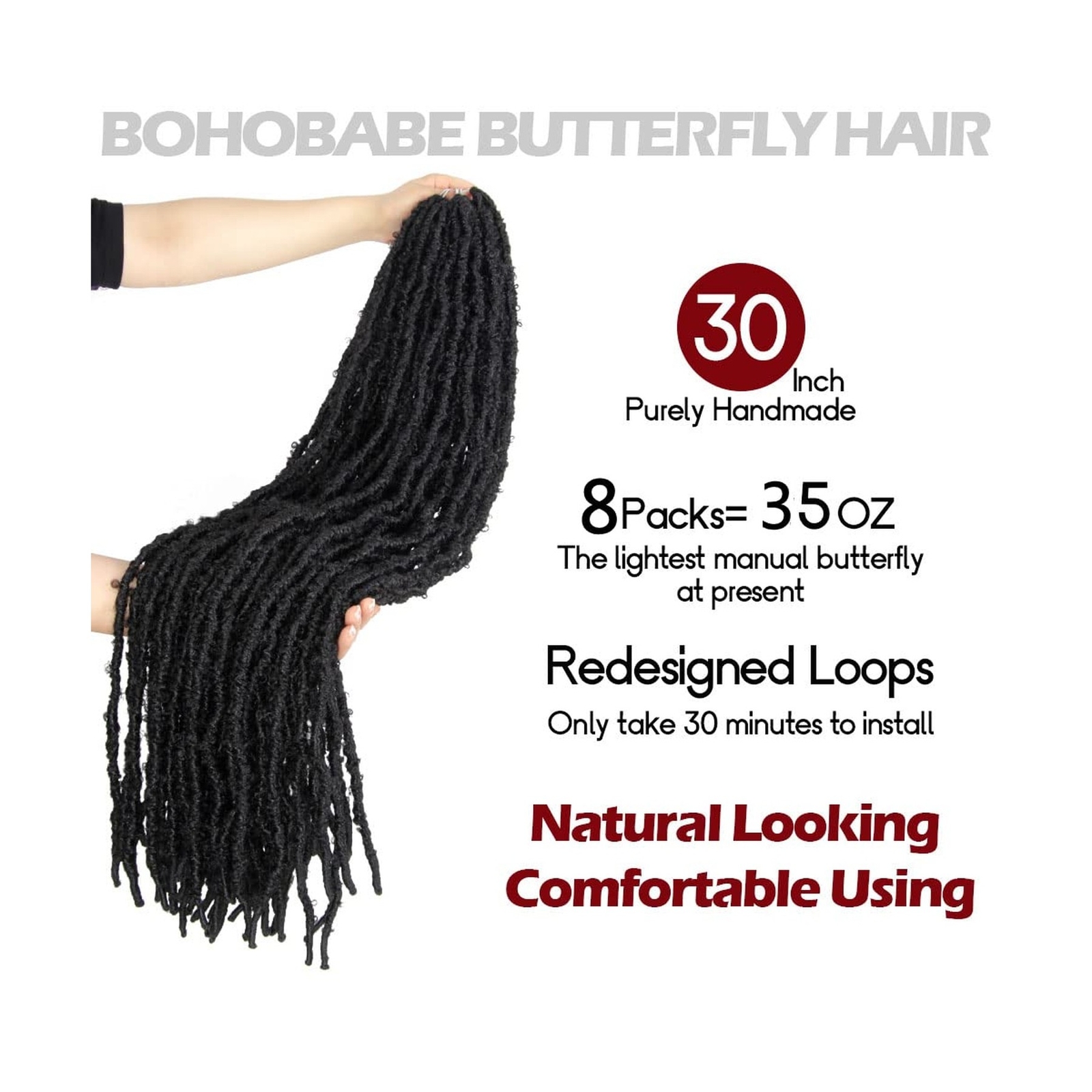 30 Inch Light Weight Butterfly Locs Crochet Hair 8 Packs Long Distressed Butt…