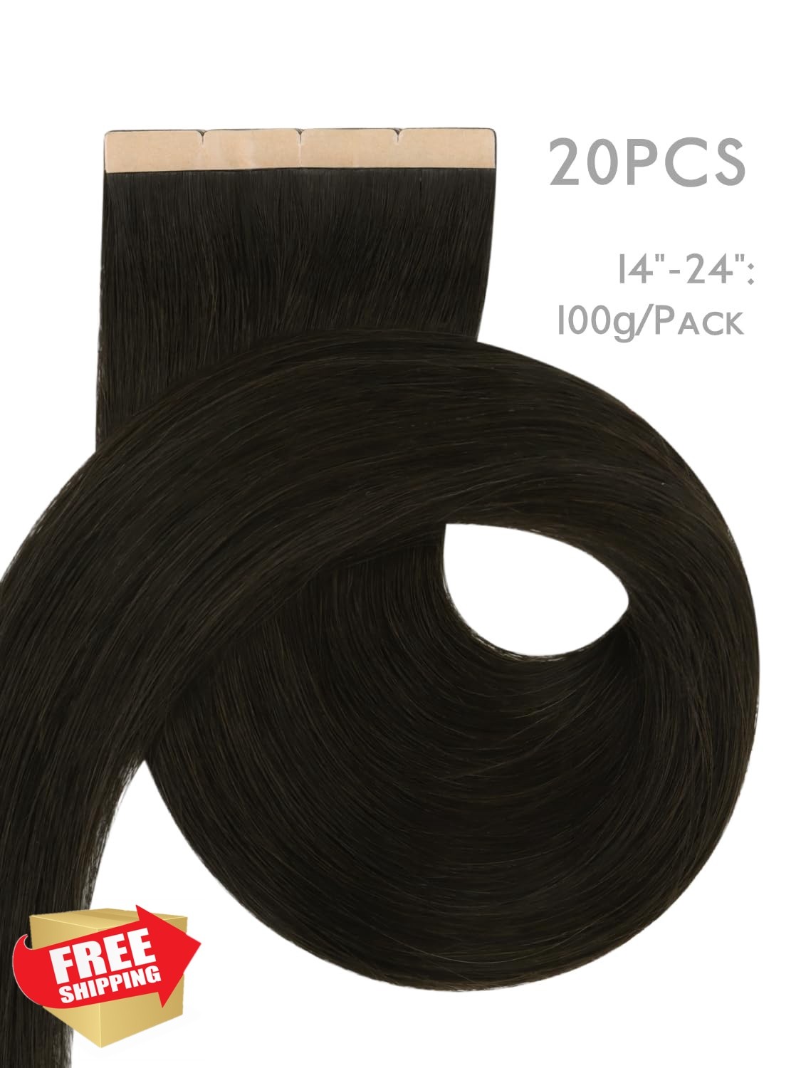 Wennalife Tape Hair Extensions 14″ 100g #1B Natural Black