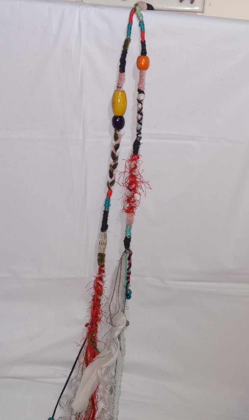 62″ double-ended Dread white loc Hair Wraps Beads Boho feather extension Ombre