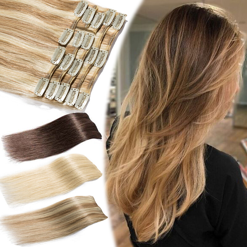 Clip In 100% Remy Human Hair Extensions Full Head Luxury 8PCS Weft Straight US