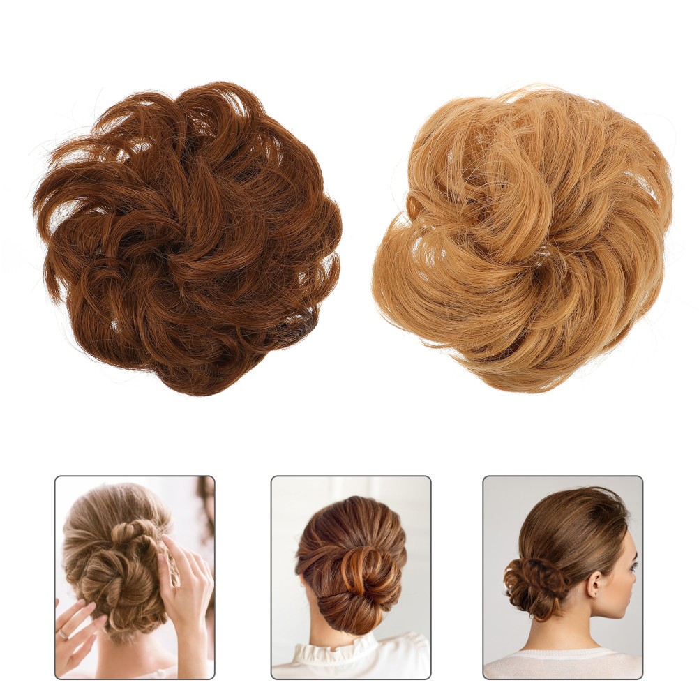 2Pcs Women Hair Pieces Durable Wig Hair Rope Tousled Messy Bun Assorted