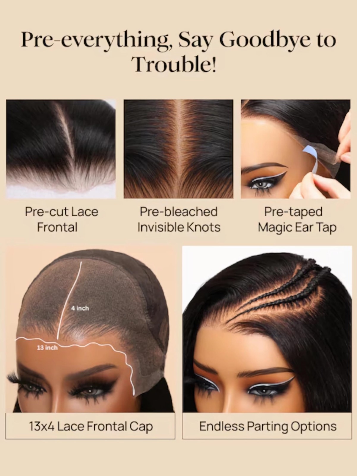 13×4 HD Glueless Lace Frontal Wig – 18″ Loose Wave with Curtain Bangs, Pre-Pluck