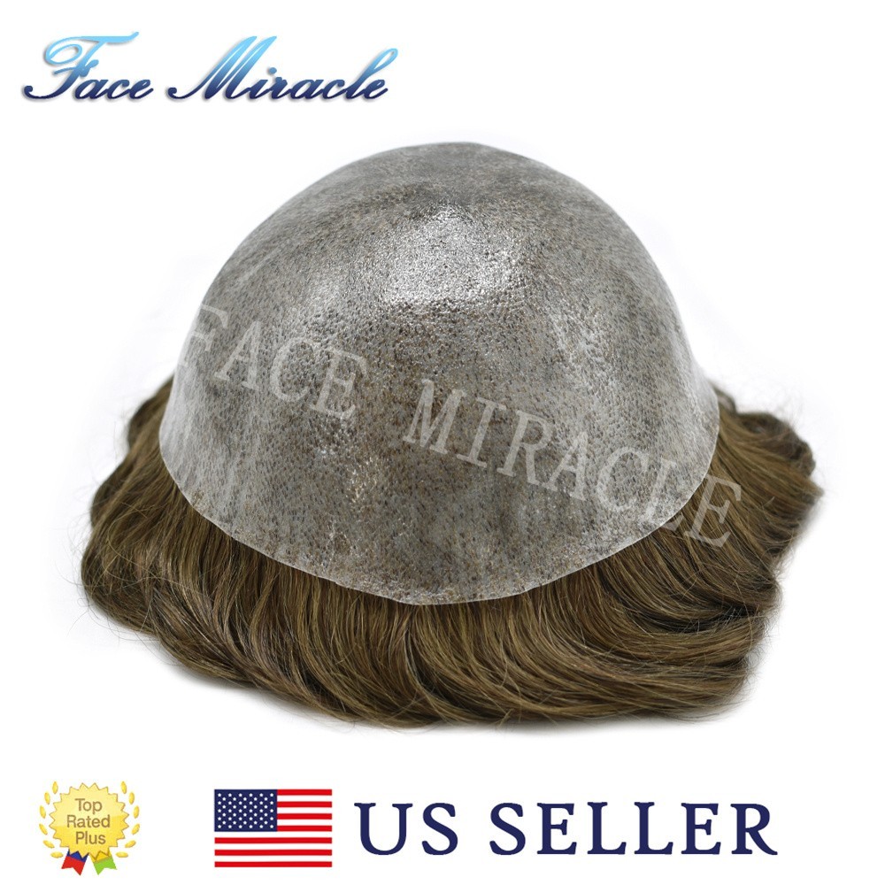 Mens Toupee 7″X9″ Full Poly Toupee for Men Human Hair Pieces PU Injected Man Wig
