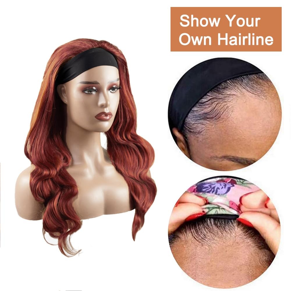 Yiweyowe 28 Inch 33 Reddish Brown Headband Wig Human Hair 150 Density Grade 8A